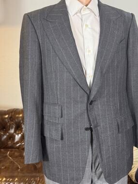 Tom Ford Charcoal Striped Peak Lapel Blazer Sport Jacket 48IT 38R US Tweed